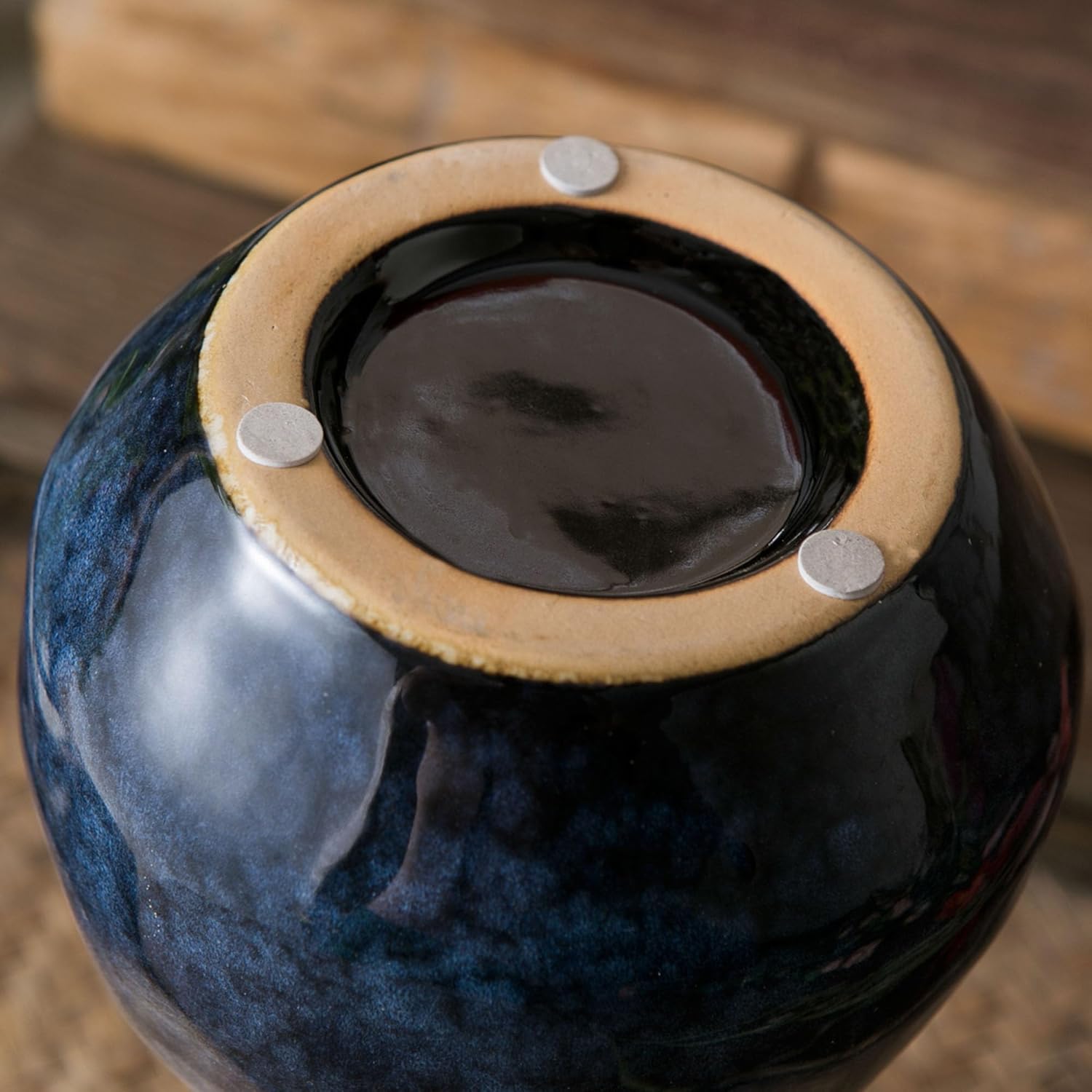 Blue Ceramic Vase with Big Handle Rustic Farmhouse Decor