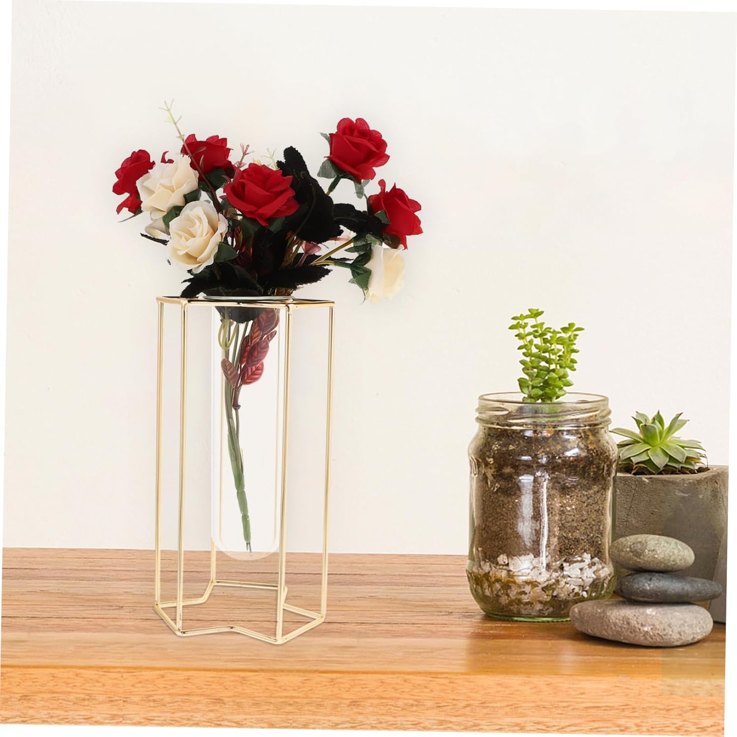 Nordic Style Iron Art Flower Vase with Glass Holder
