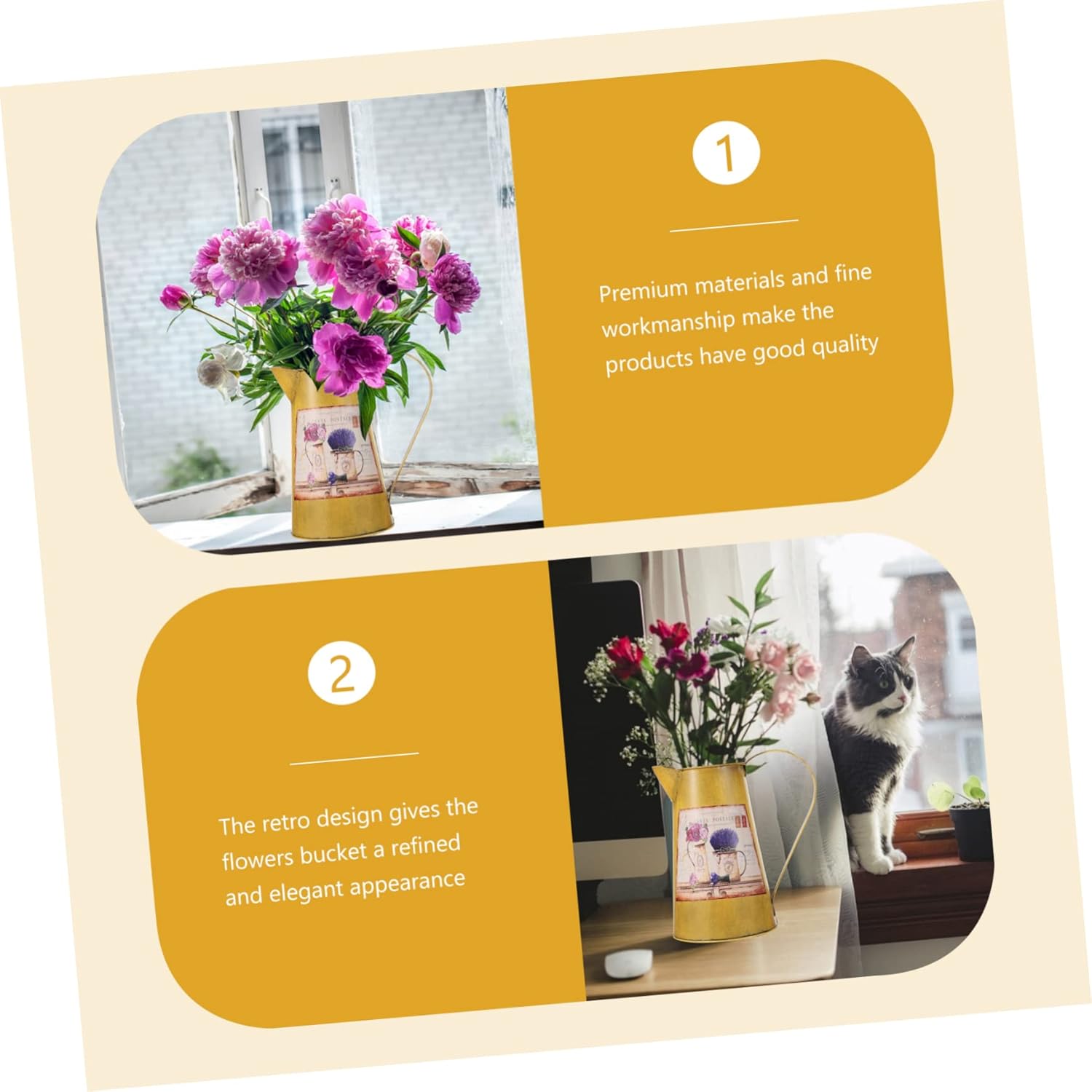 STOBAZA Vintage Wrought Iron Flower Bucket Decor Vase