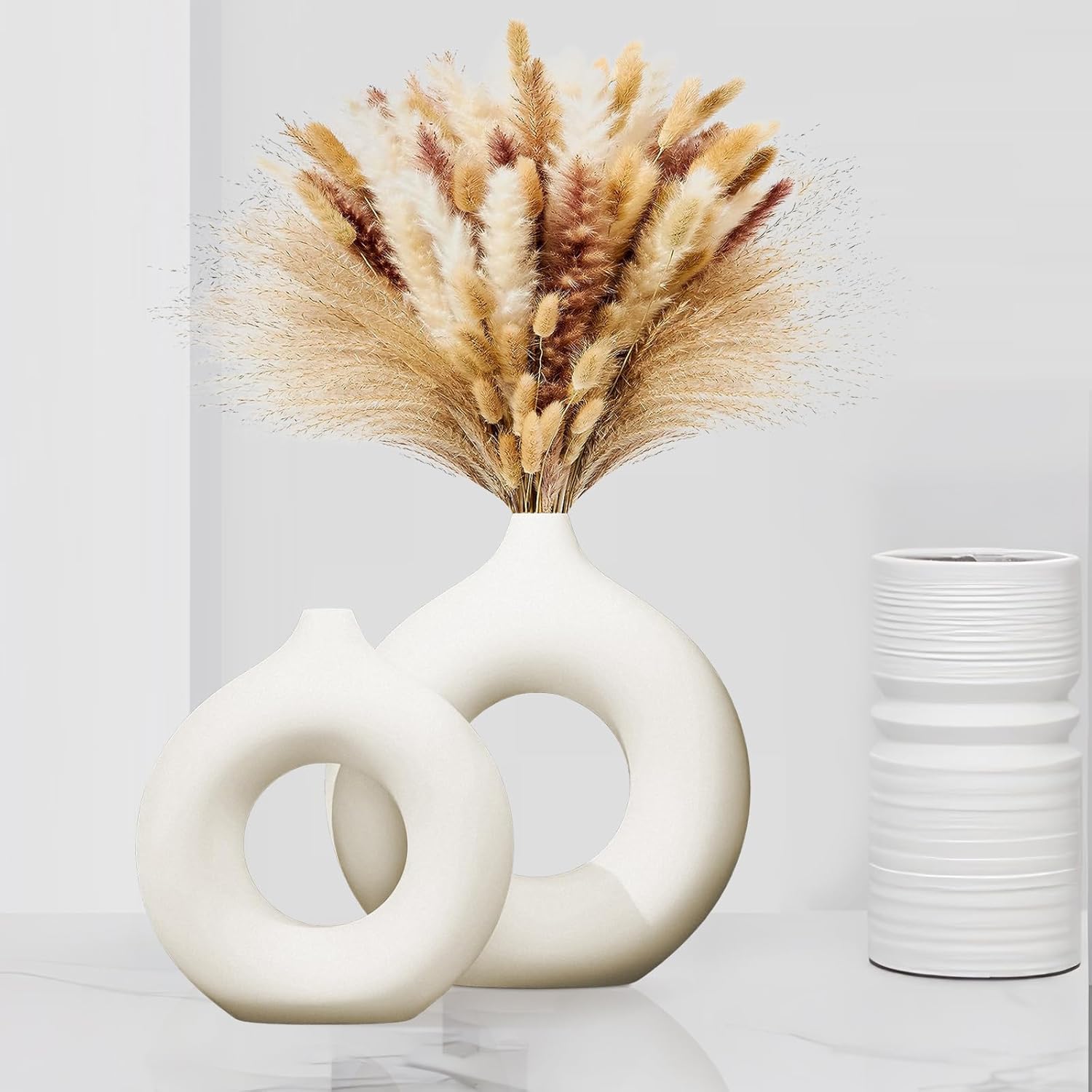 Matte White Donut Vase Set of 2 Modern Minimalist Decor