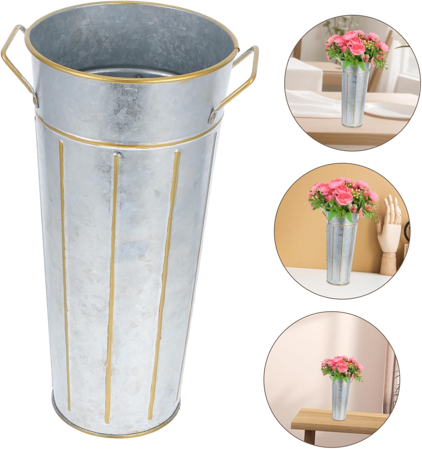 Vintage Iron Flower Arrangement Vase Rustic Decor