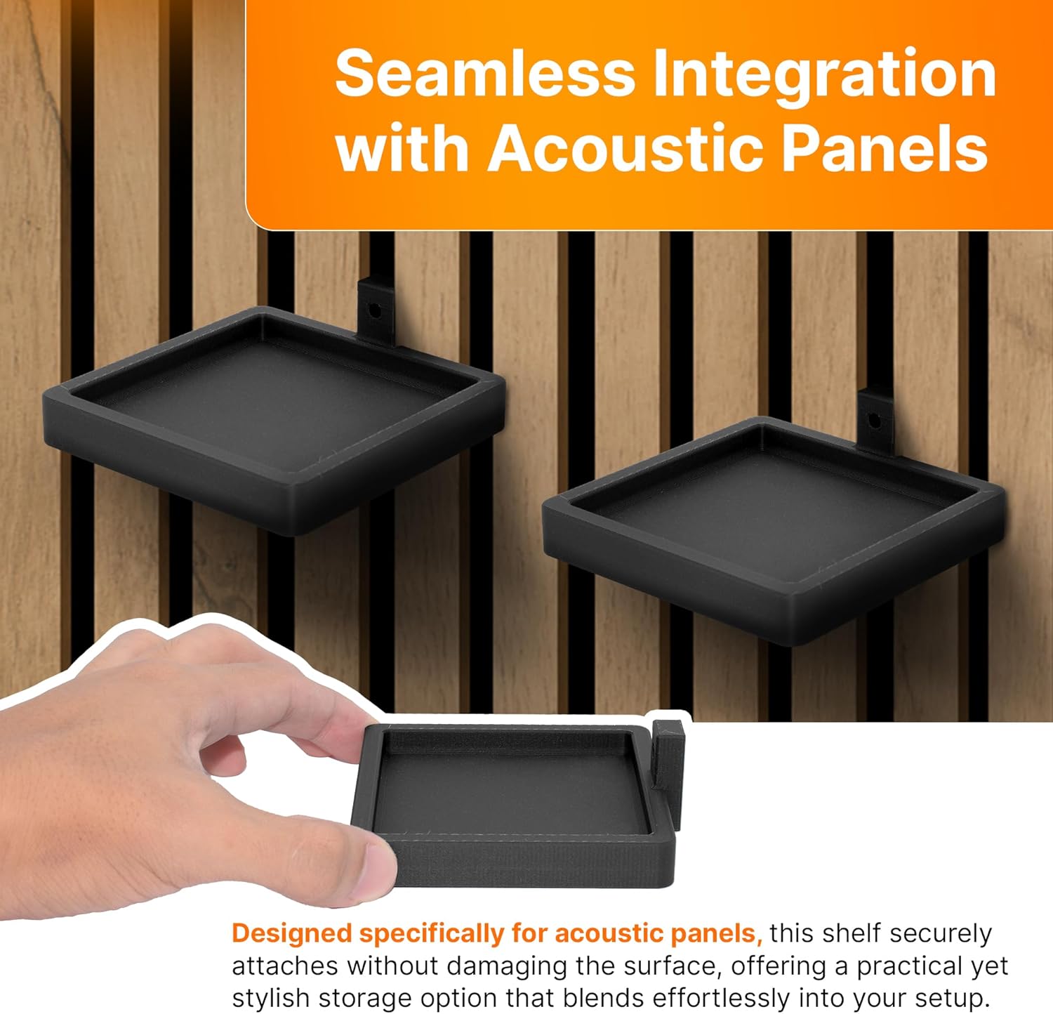 SplashNColor Small Floating Shelf for Acoustic Panels - Black