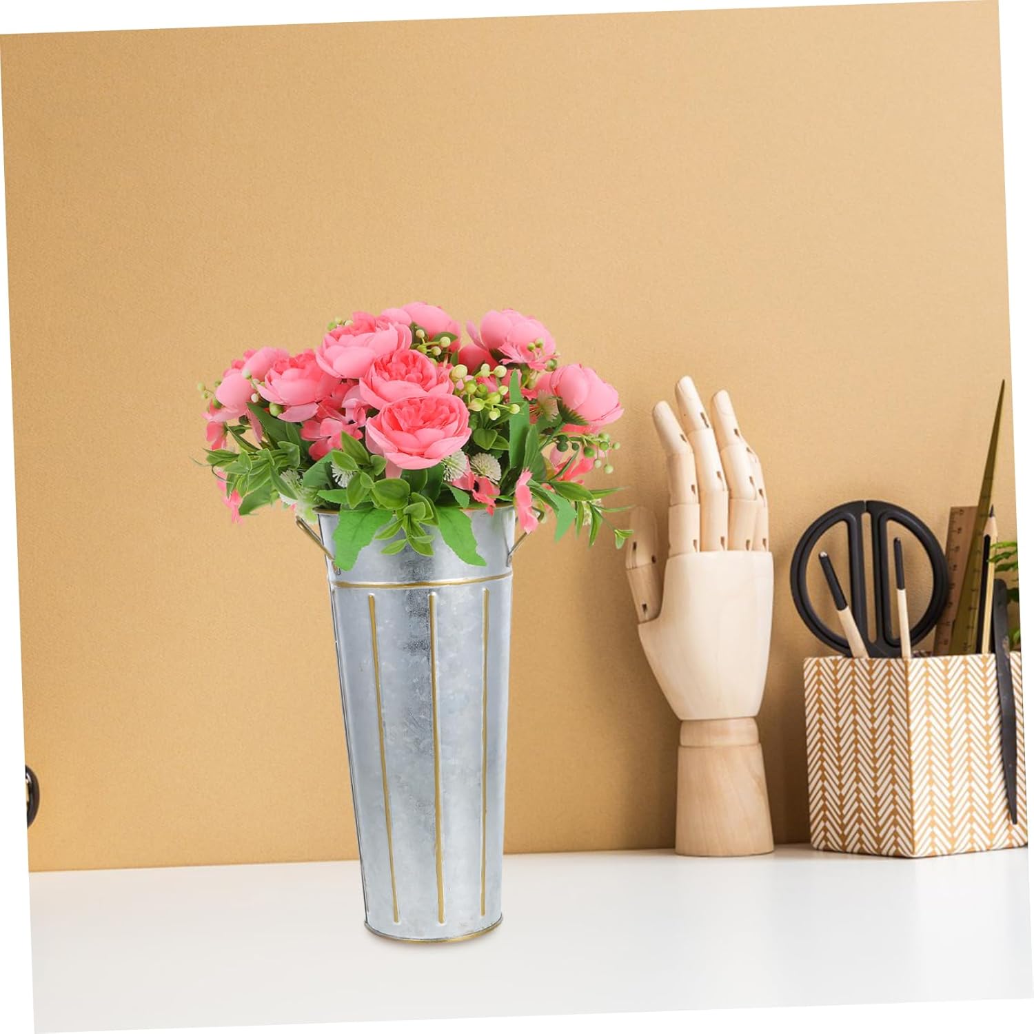 Vintage Iron Flower Arrangement Vase Rustic Decor