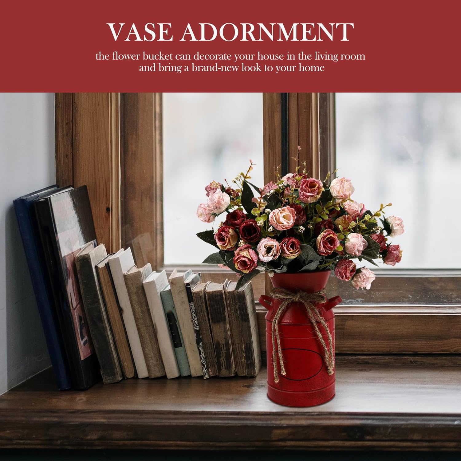 Rustic Galvanized Milk Can Vase Red