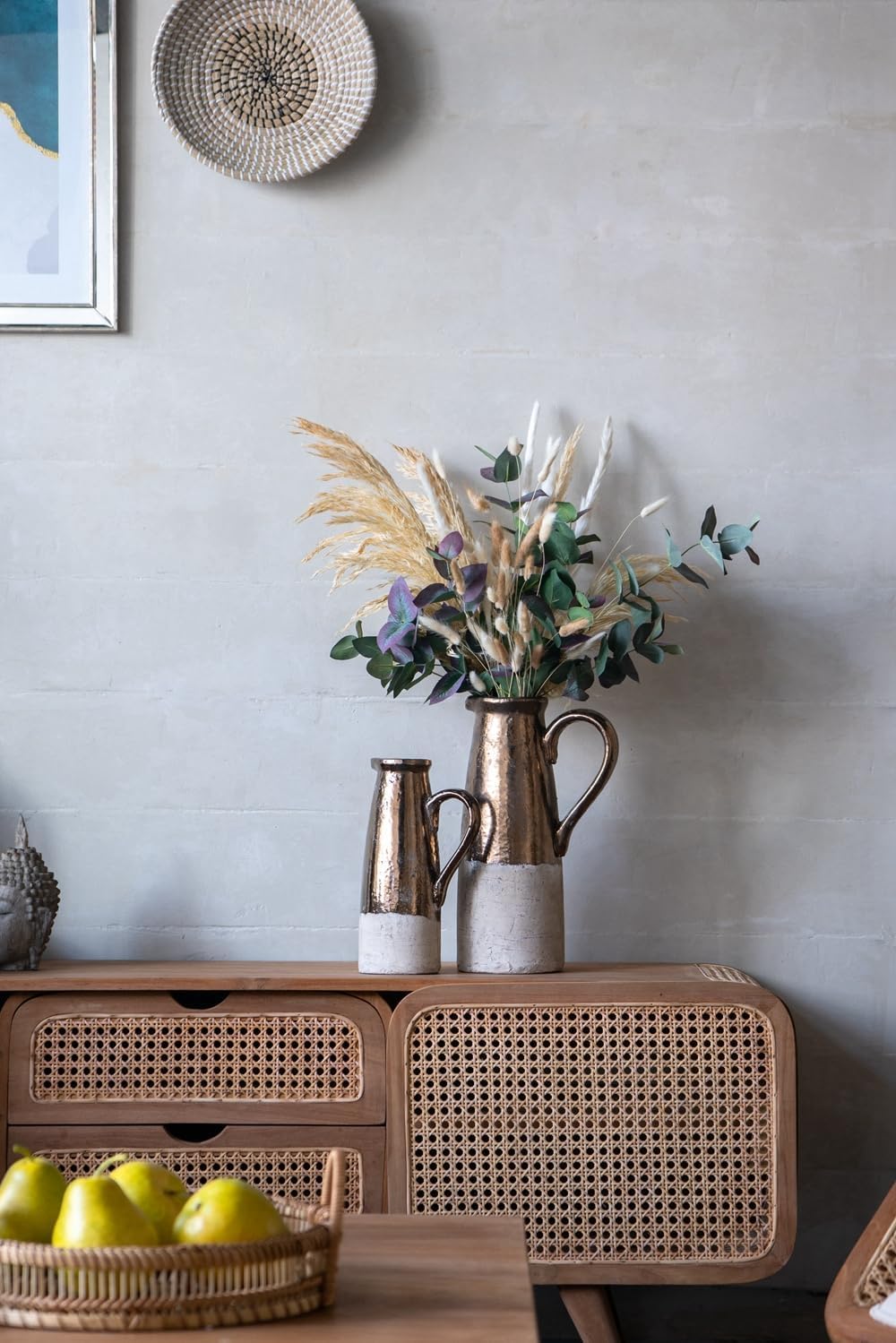 AB Home Farmhouse Pitcher Vase - Cream White and Gold