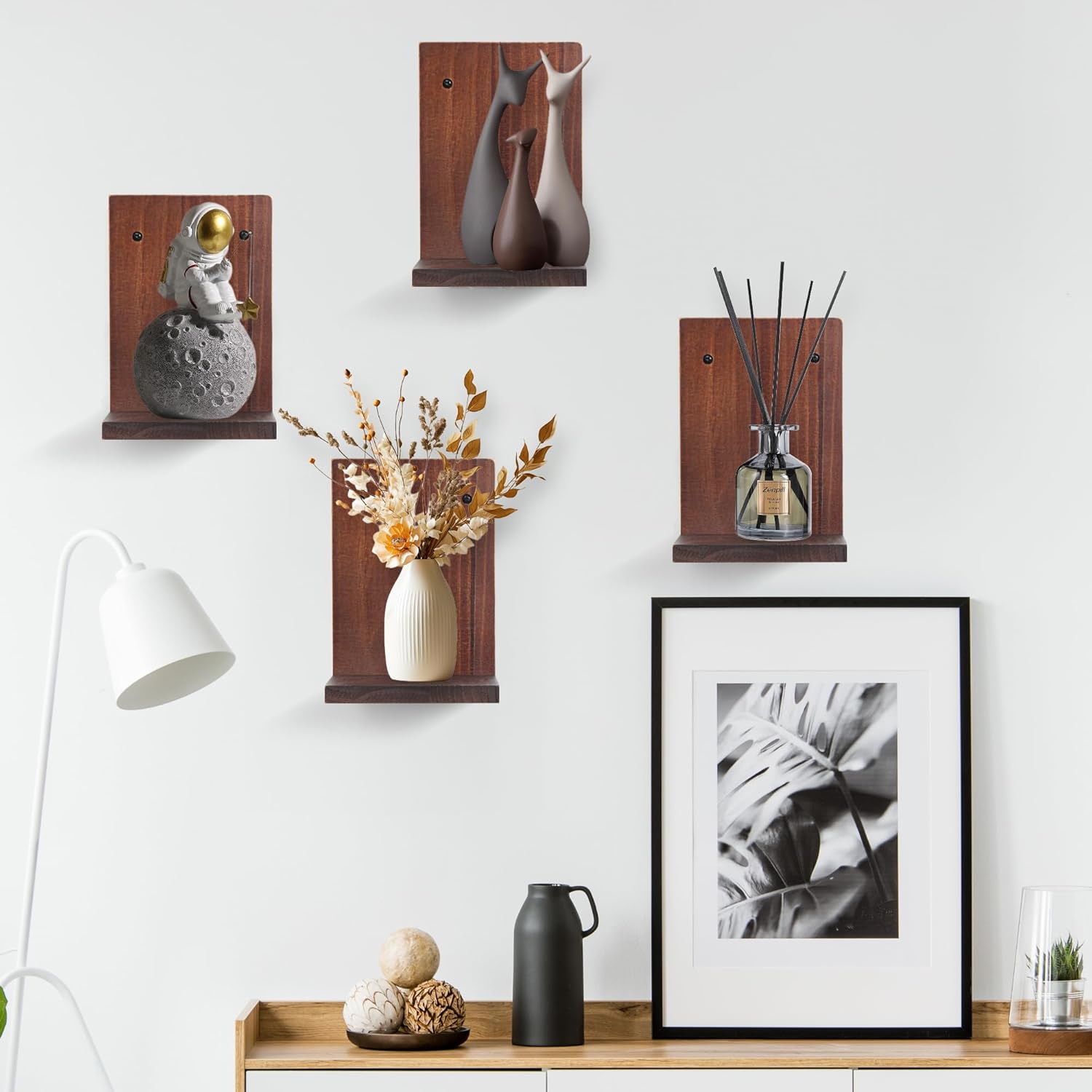PHOENANCEE Small Wall Shelf 2 Pack Rustic Walnut