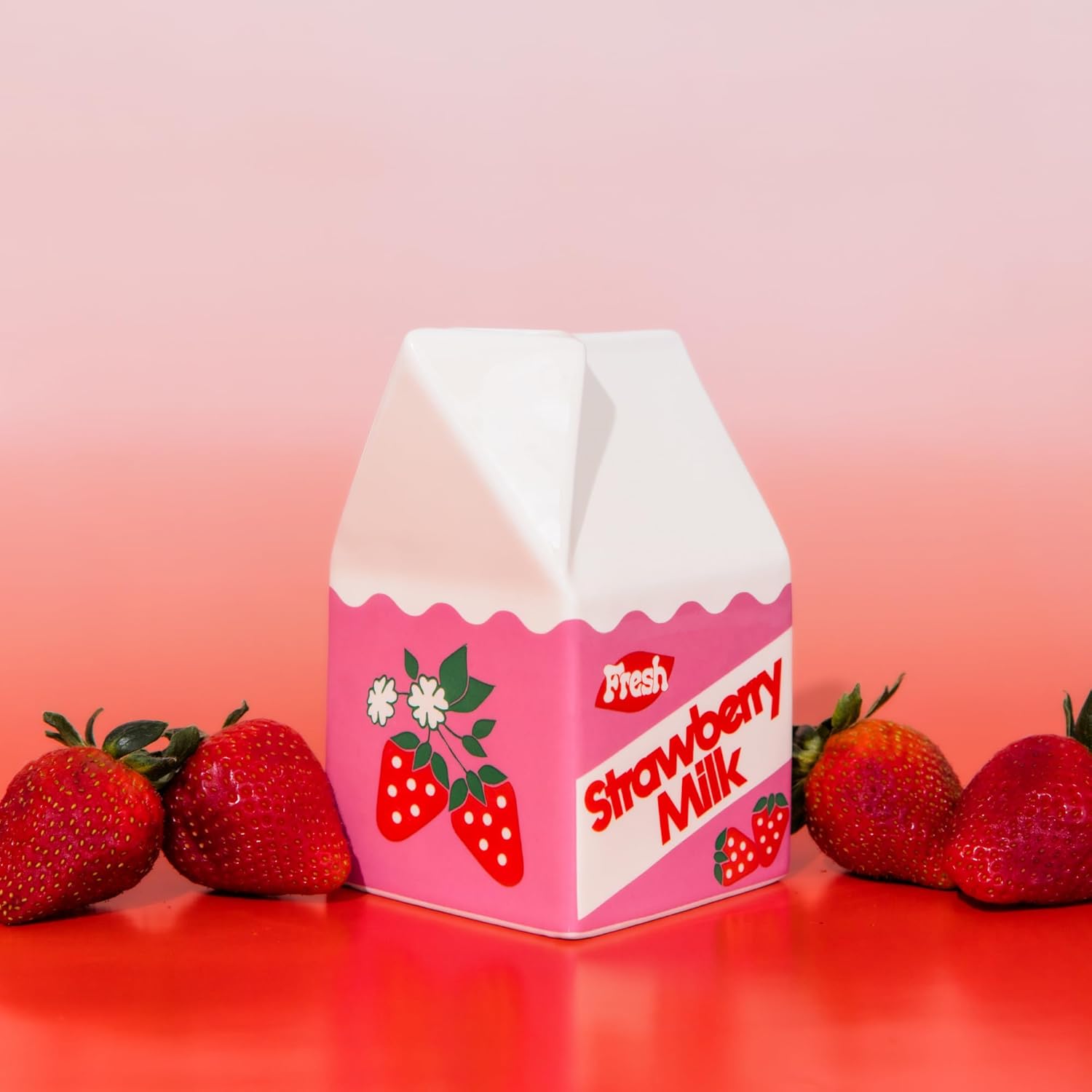 bando Vintage Carton Inspired Mini Ceramic Vase Strawberry Milk