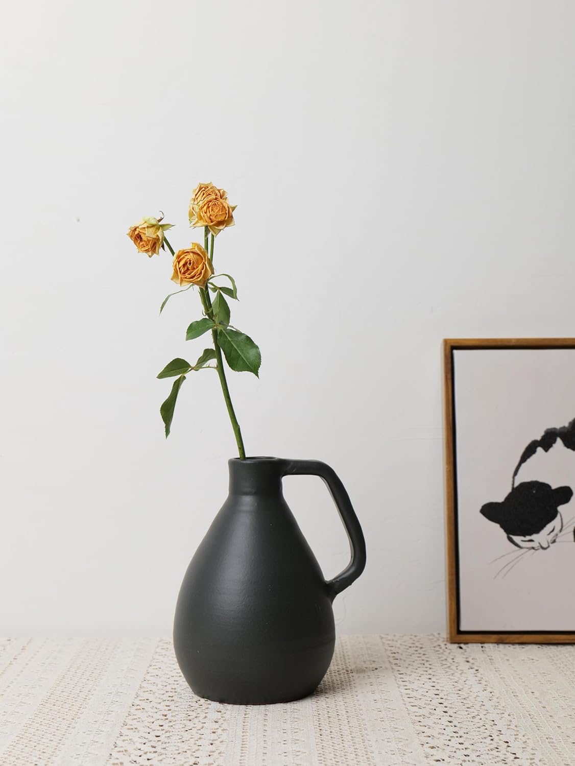 Matte Black Ceramic Pitcher with Handle