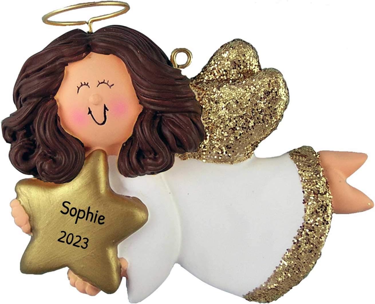 Personalized Angel Ornament 2024 - Vintage Style With Glitter Star and Feather Wings
