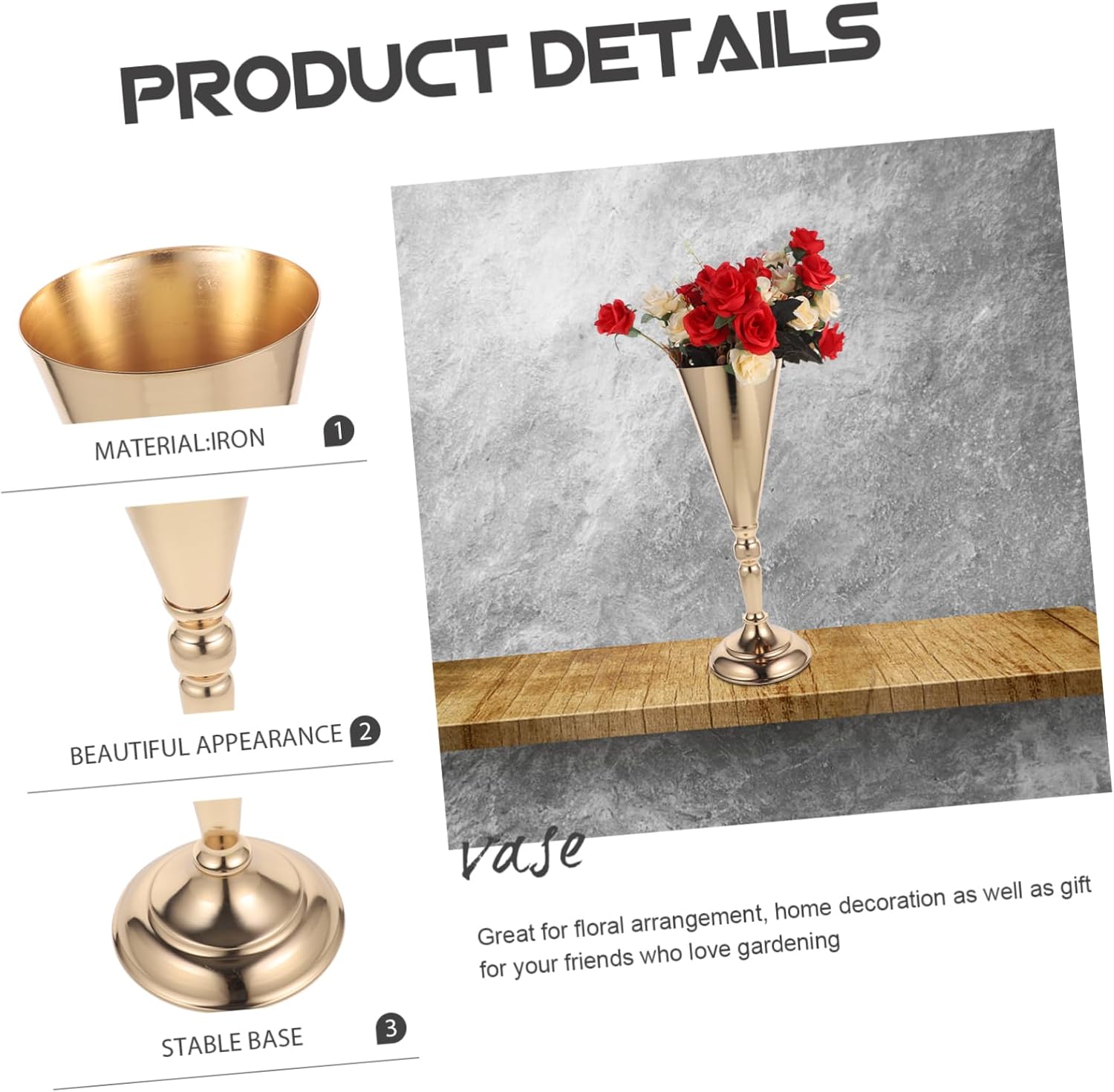 Iron Trumpet Vase for Floral Arrangements and Home Decor