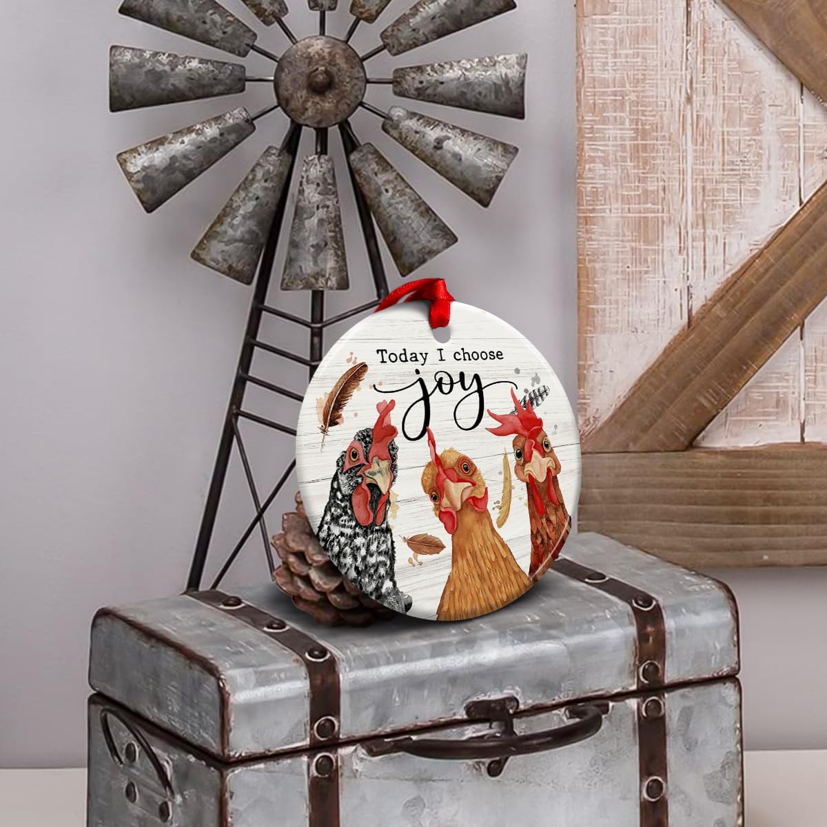Charming Christmas Chicken Ornament - Rooster Decor with Today I Choose Joy Message