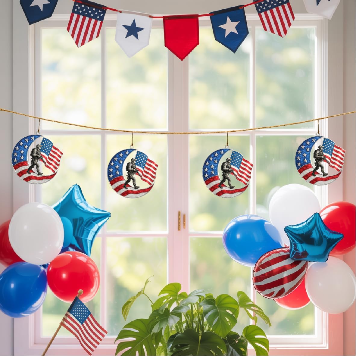 4-Inch Patriotic Soldier Moon Acrylic Hanging Decoration