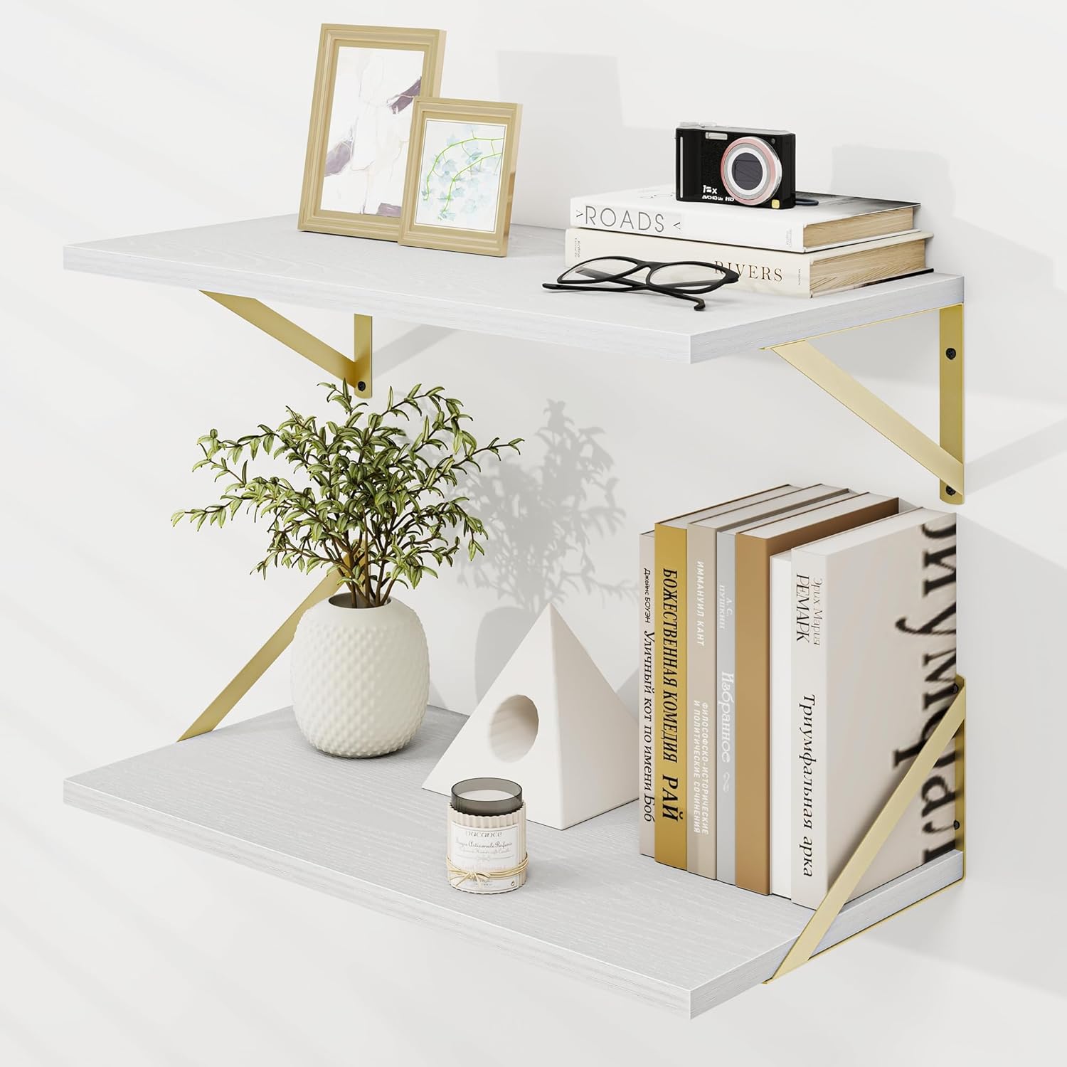 White Wood Deep Floating Shelves Set of 2