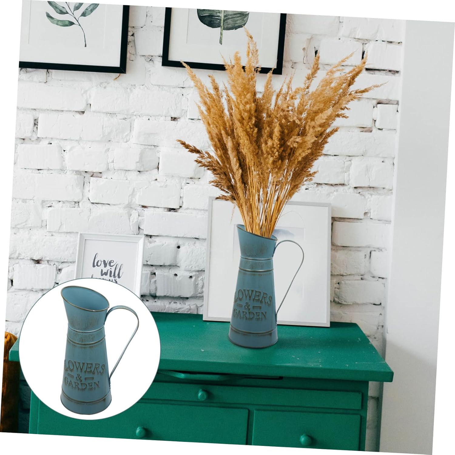 Boho Blue Retro Iron Pot Flower Vase for Home Decor