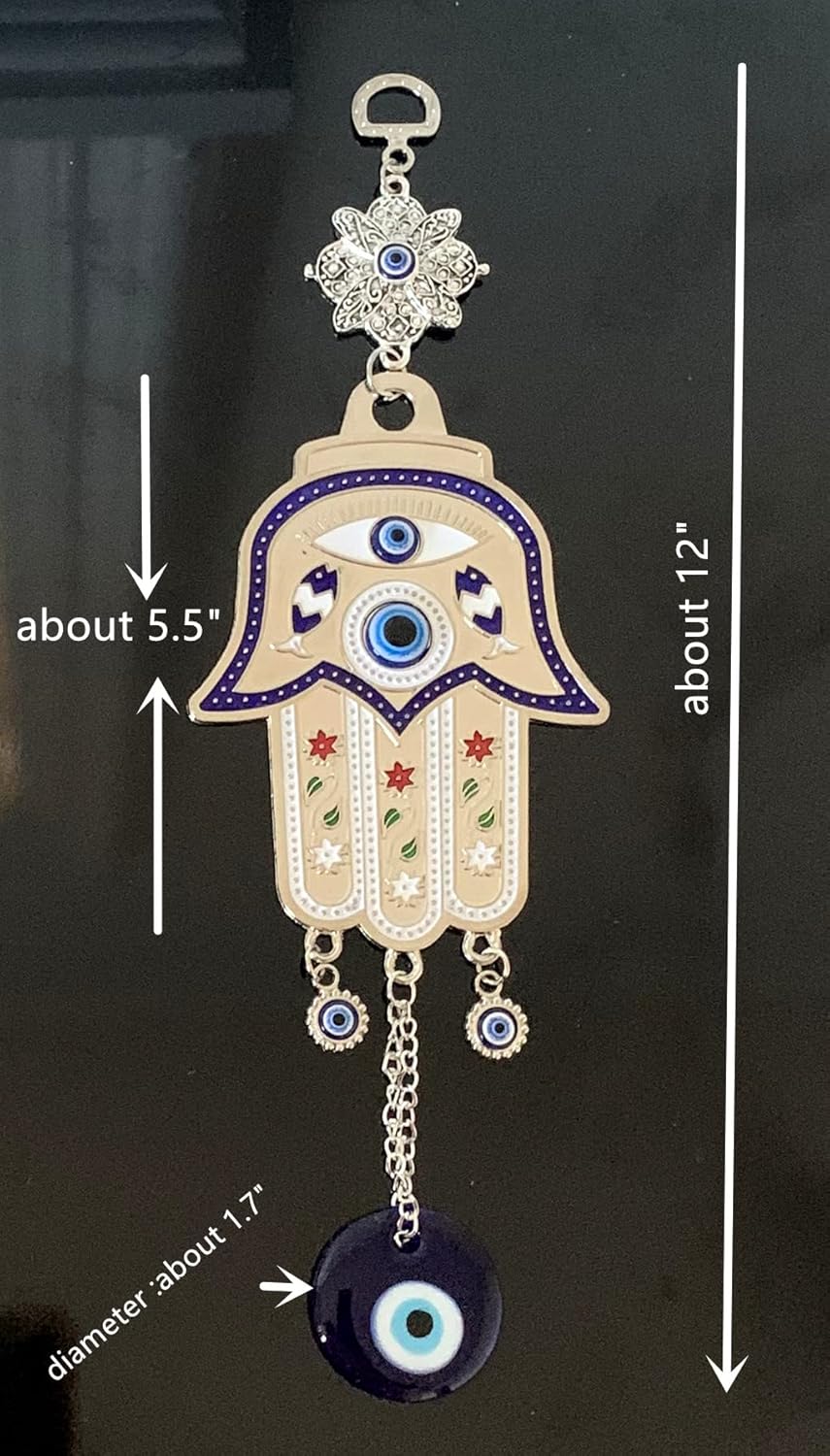Turkish Blue Evil Eye Hamsa Hand Wall Hanging Decor - Retro Design