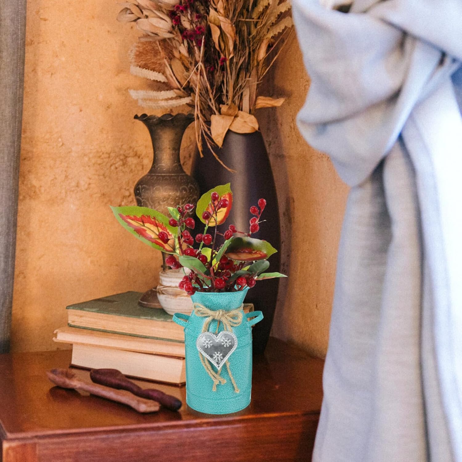 Yardwe Vintage Iron Bucket Vase for Home Decor