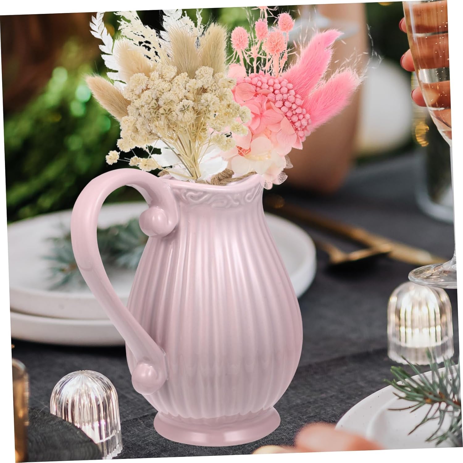 Pink Ceramic Flower Vase for Dried Flowers and Home Decor
