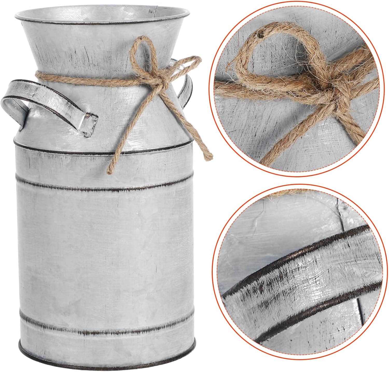 Galvanized Metal Vase with Handle Vintage French Country Style