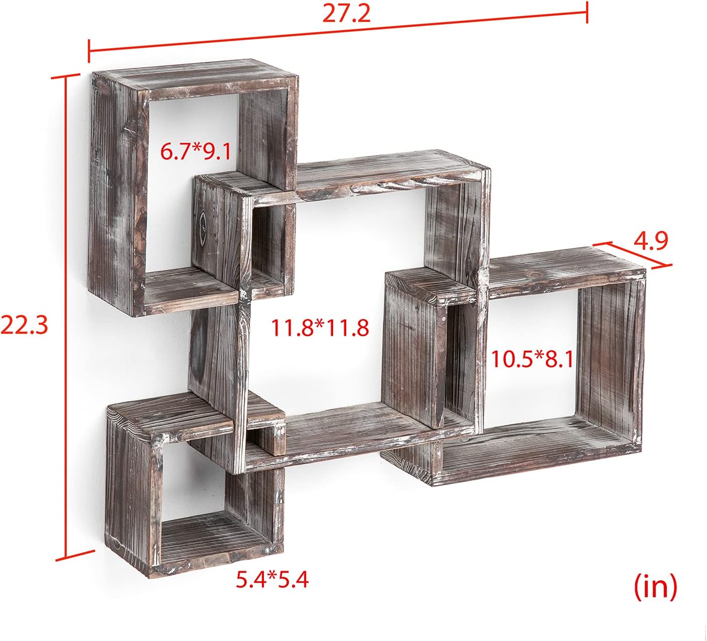 Rustic Wood Floating Shelves with 4 Cubes
