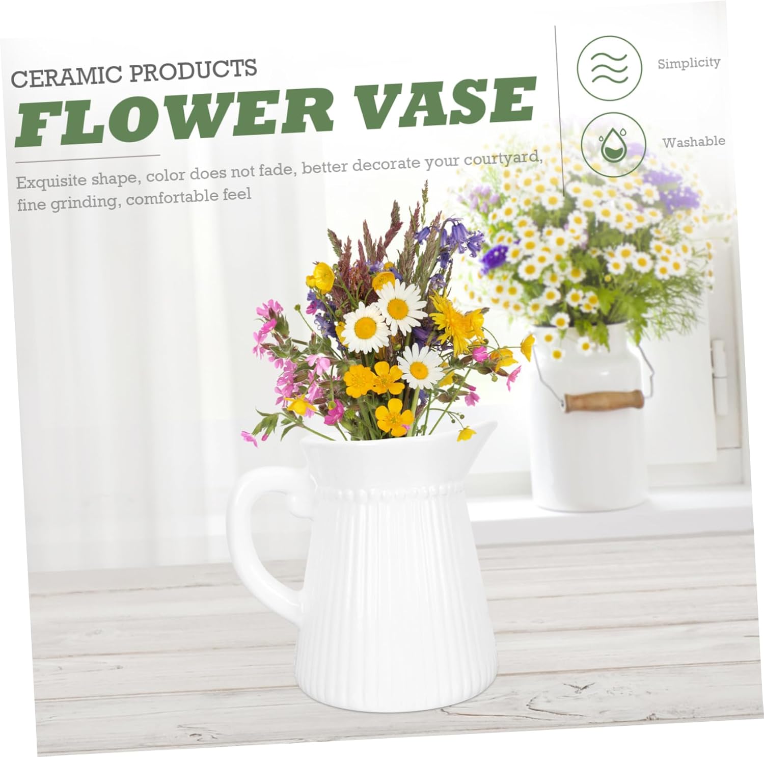 STOBAZA White Kettle Shape Ceramic Flower Vase