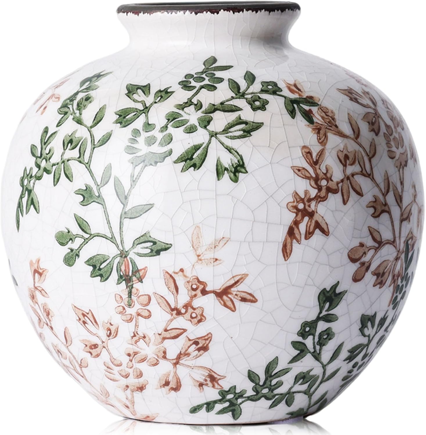 Green and Beige Vintage Flowers Vase for Centerpieces