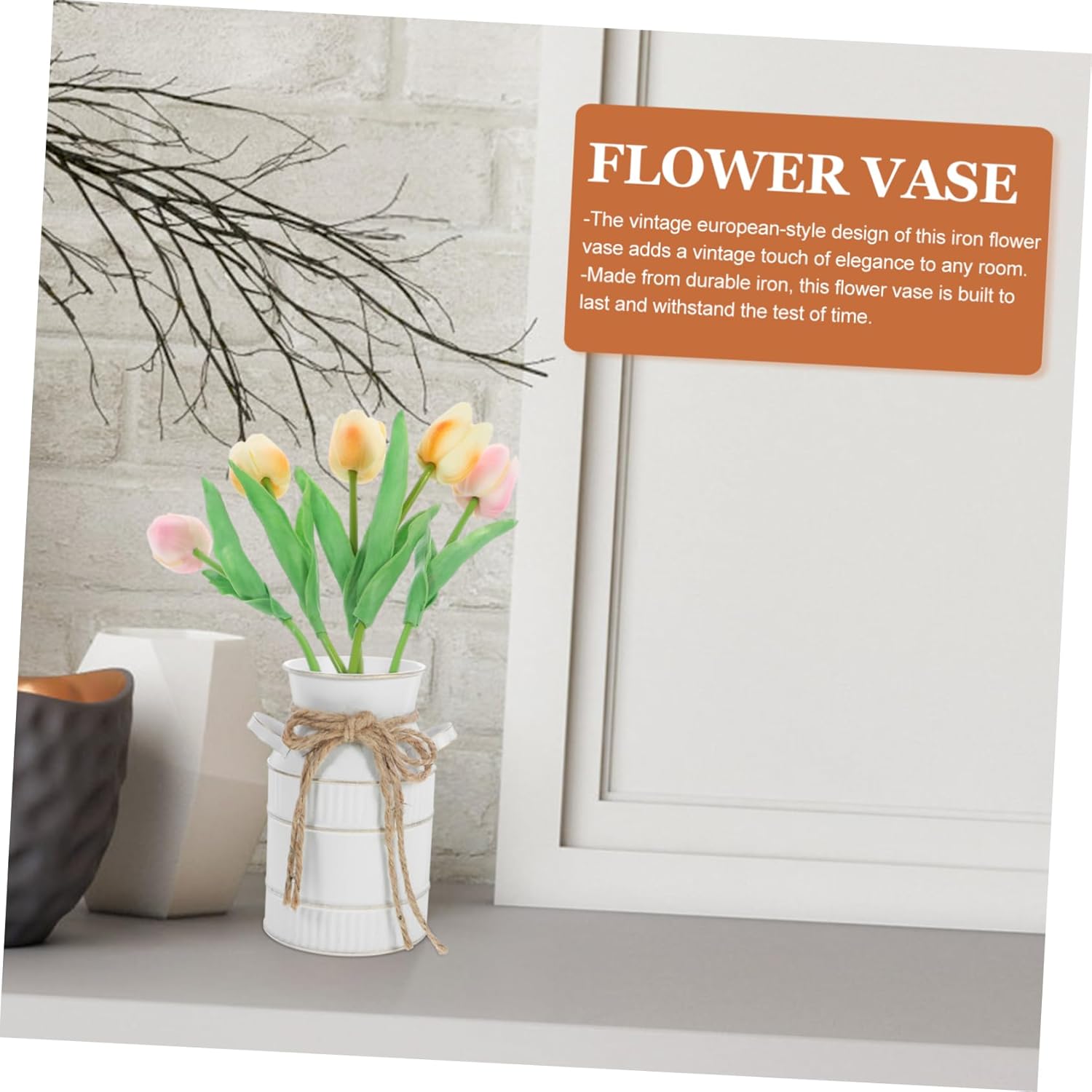 VINTORKY Breast Milk Pitcher Vase Vintage Iron Flower Holder Decorative Metal Vase