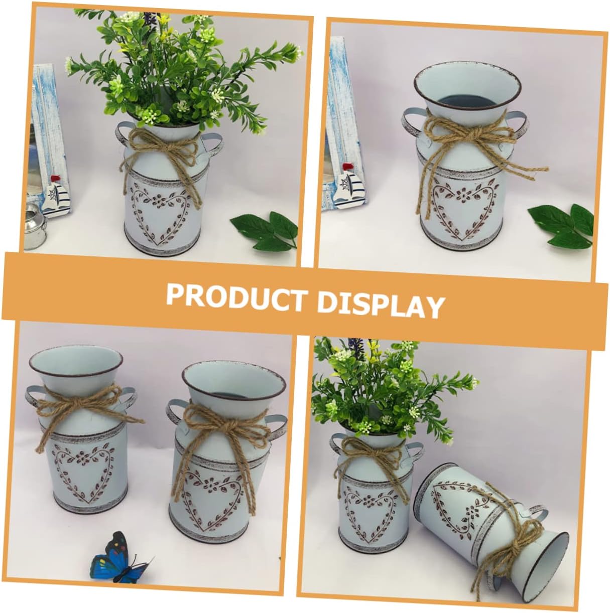 Vintage Metal Bucket Flower Vase for Farmhouse Decor