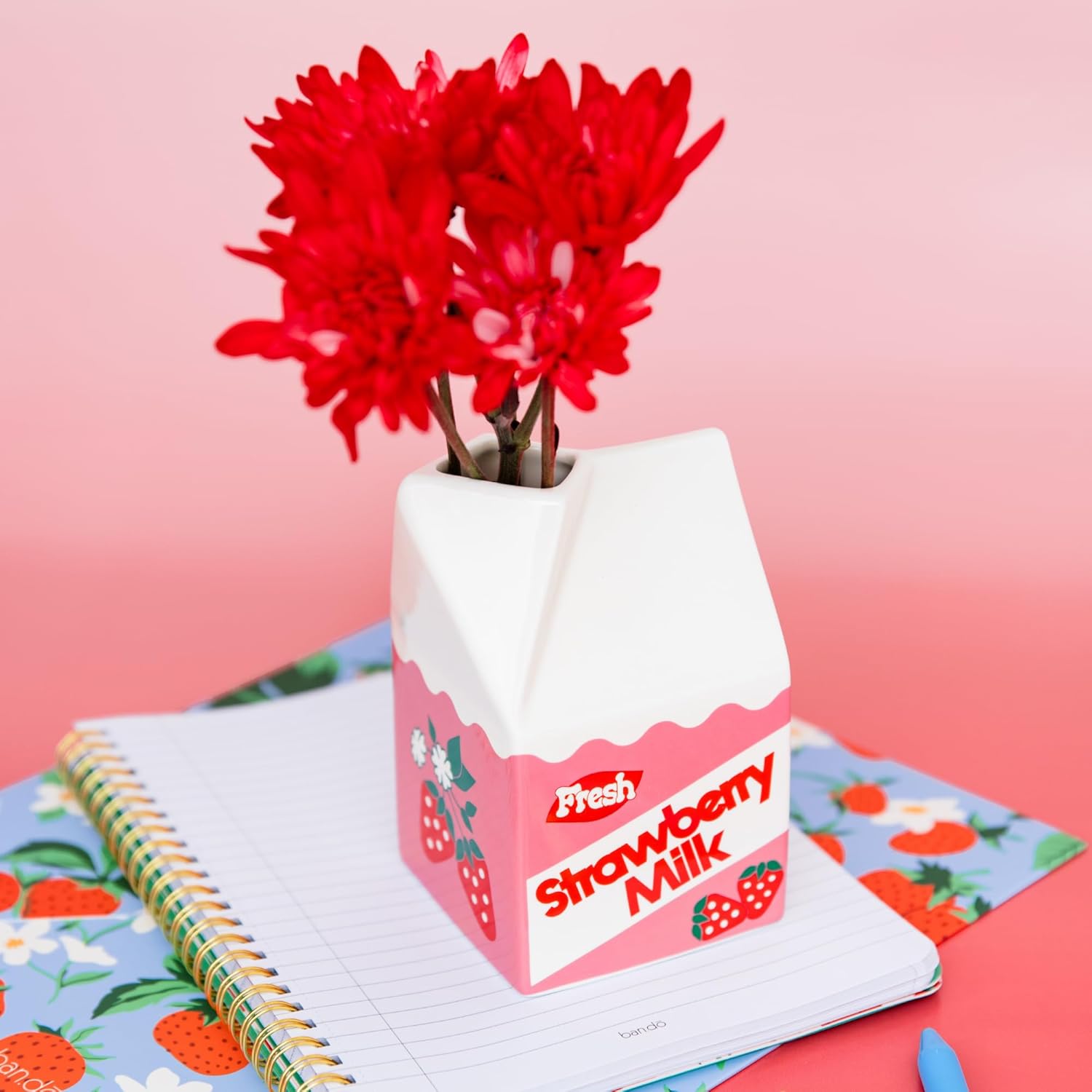 bando Vintage Carton Inspired Mini Ceramic Vase Strawberry Milk