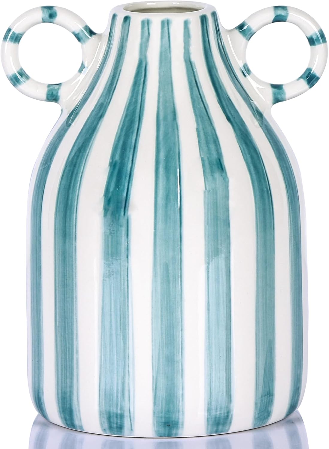 Green and White Ceramic Vase with Handle