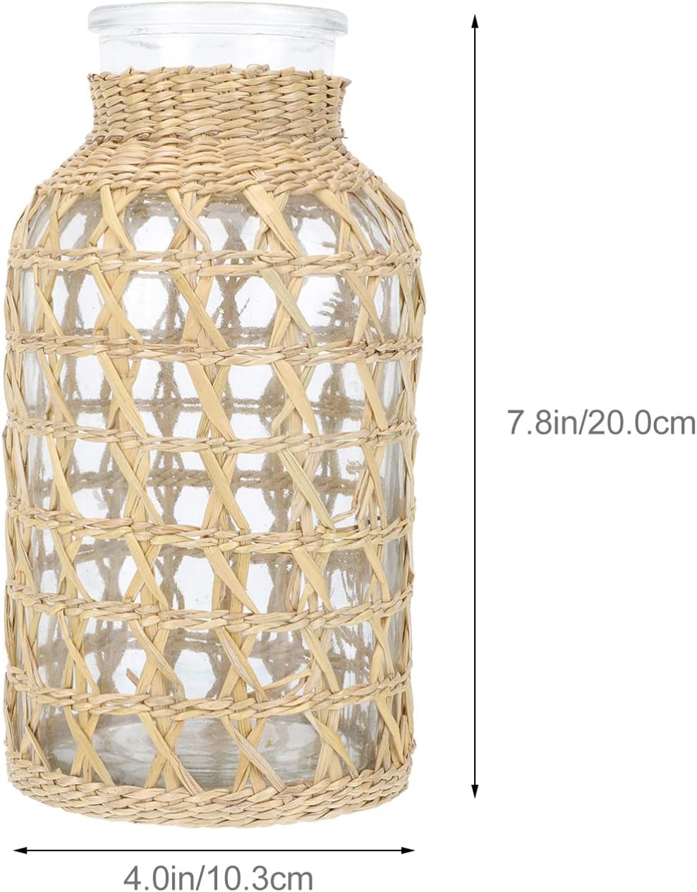 Stobaza 1Pc Rattan Woven Glass Vase for Home Decor