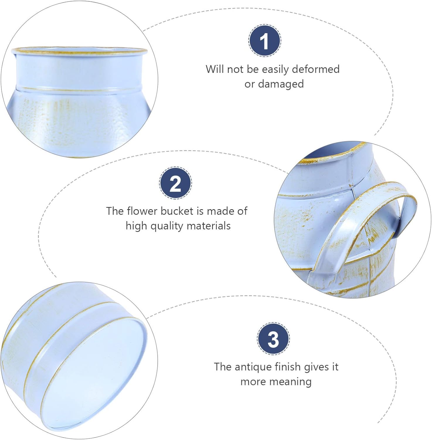 Hemoton Vintage Galvanized Metal Flower Bucket Shabby Chic Vase Blue