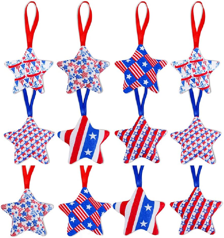 4th of July Felt Stars Hanging Ornament Set of 12