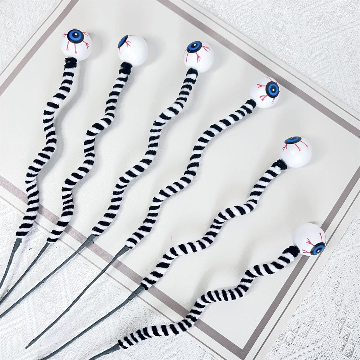 Halloween DIY Hanging Ornaments with Wool Bead Eyes on Twigs 6pcs