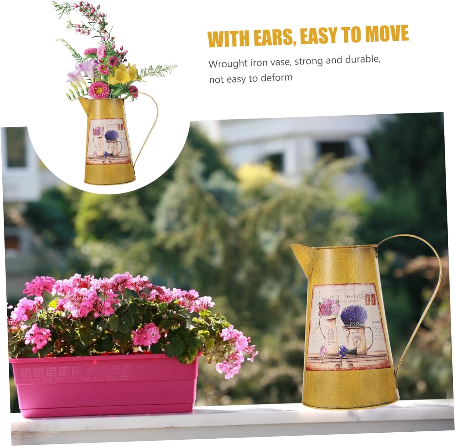 Vintage Wrought Iron Flower Arrangement Bucket Decorative Vase for Home Garden and Wedding Centerpieces