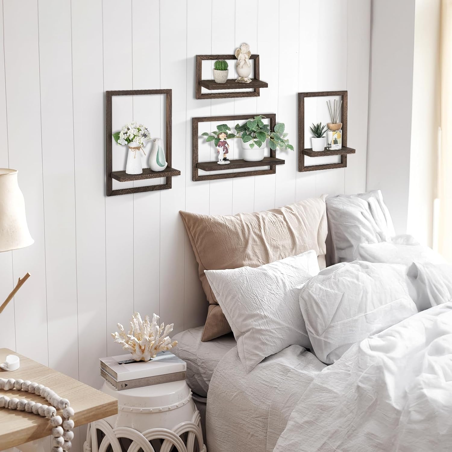 Walasis 4-Piece Wood Floating Shelves for Farmhouse Decor