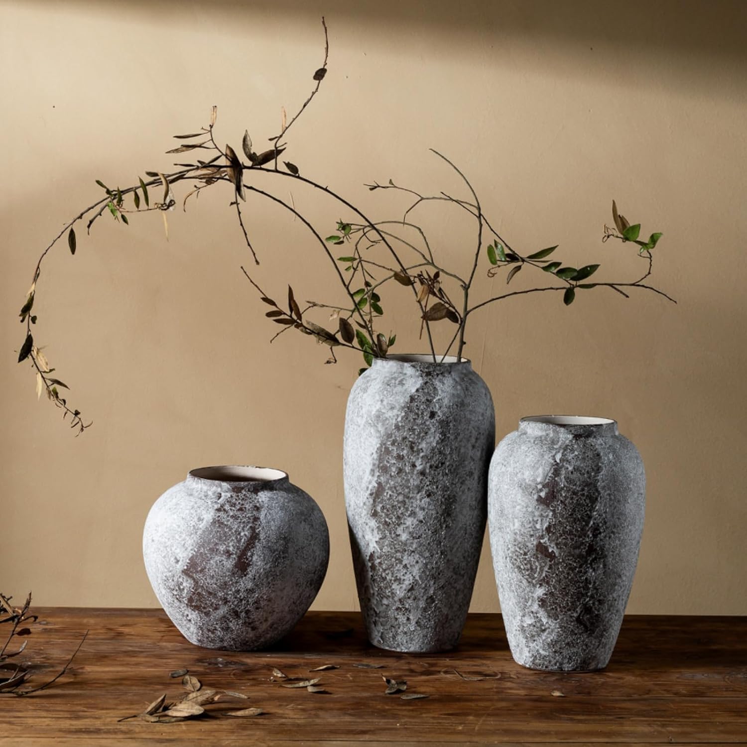 Rustic Distressed Large Ceramic Vase for Home Decor