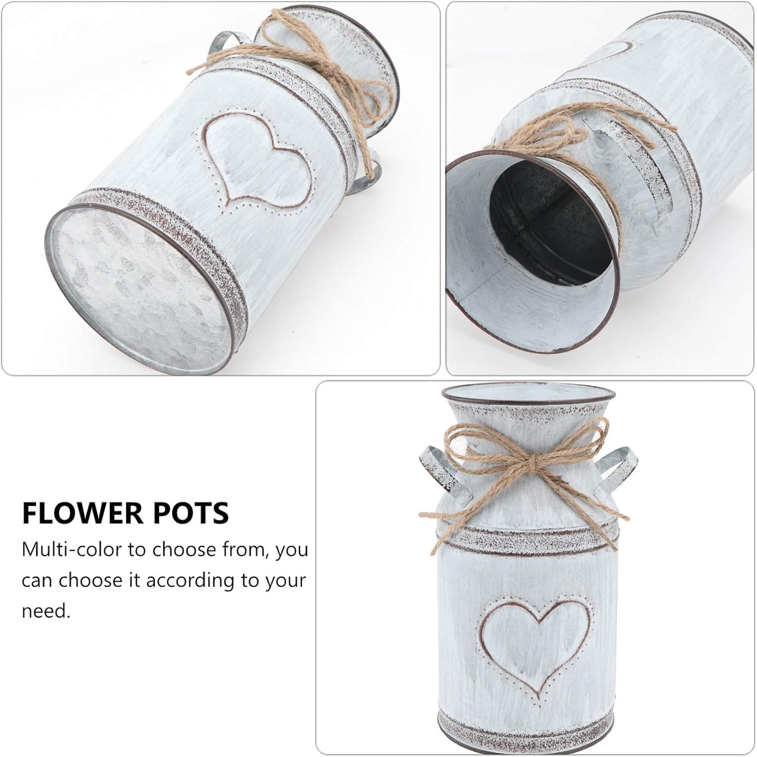 Vintage Tin Vase for Flowers - Rustic Heart Shaped Decor