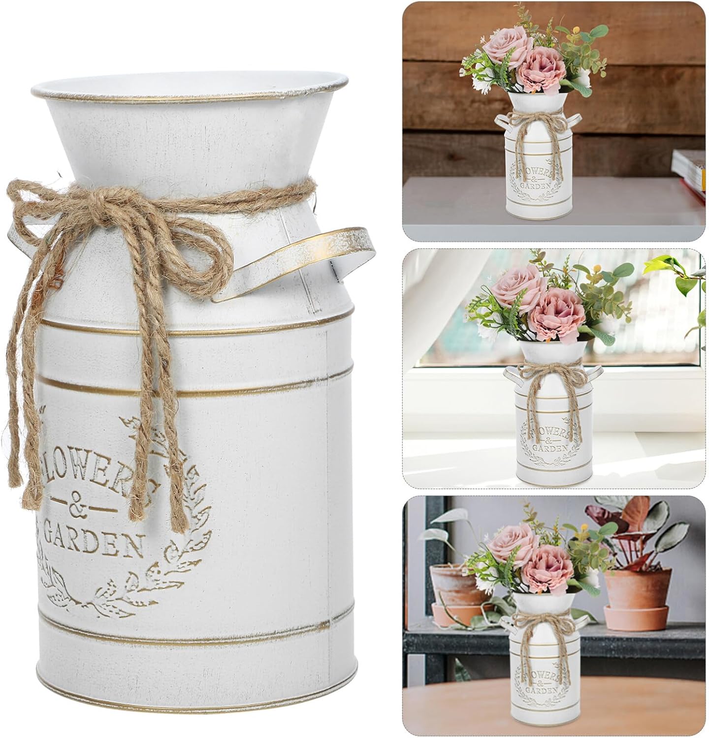 Kichvoe Rustic Metal Milk Jug Vase White 1