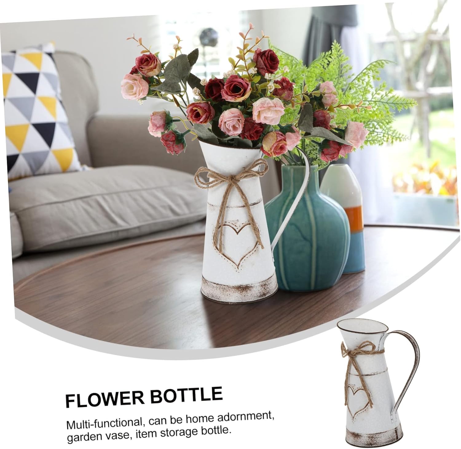 Heart Shaped Metal Vase Rustic Decorative Pitcher