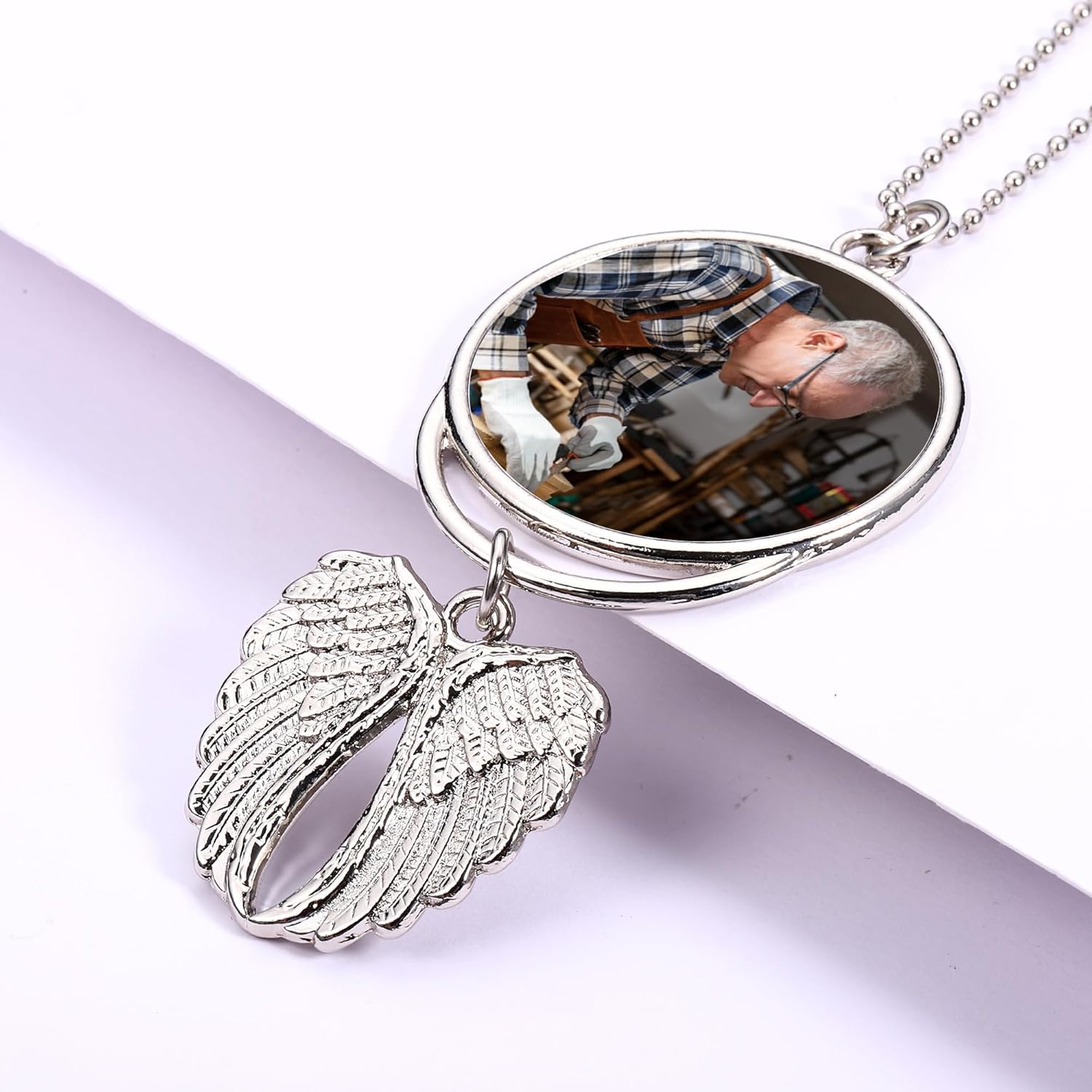 Personalized Photo Memorial Car Pendant - Angel Wings Keychain