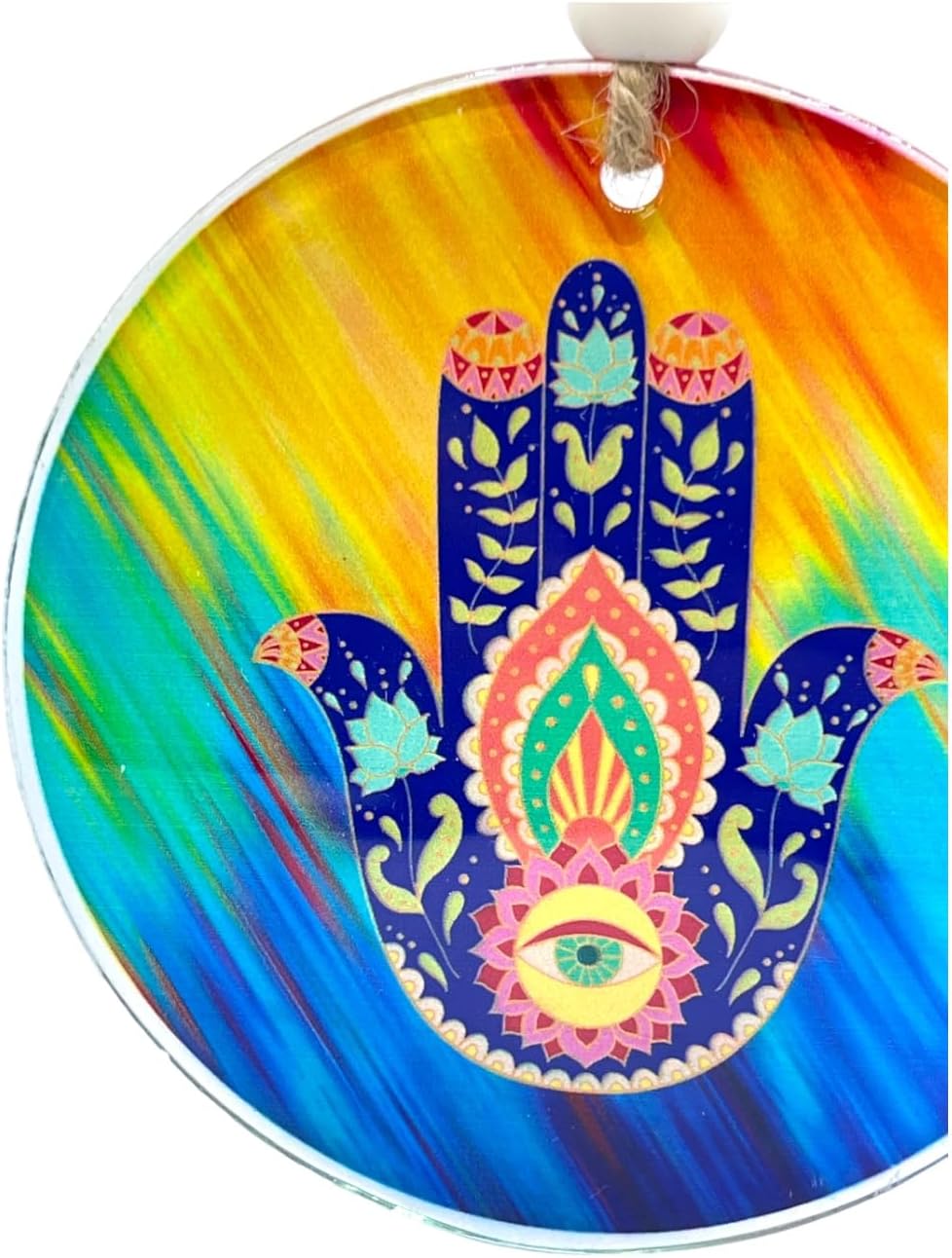 Lucky Vida Nazzar Evil Eye Hamsa 5 Inch Glass Wall Hanging