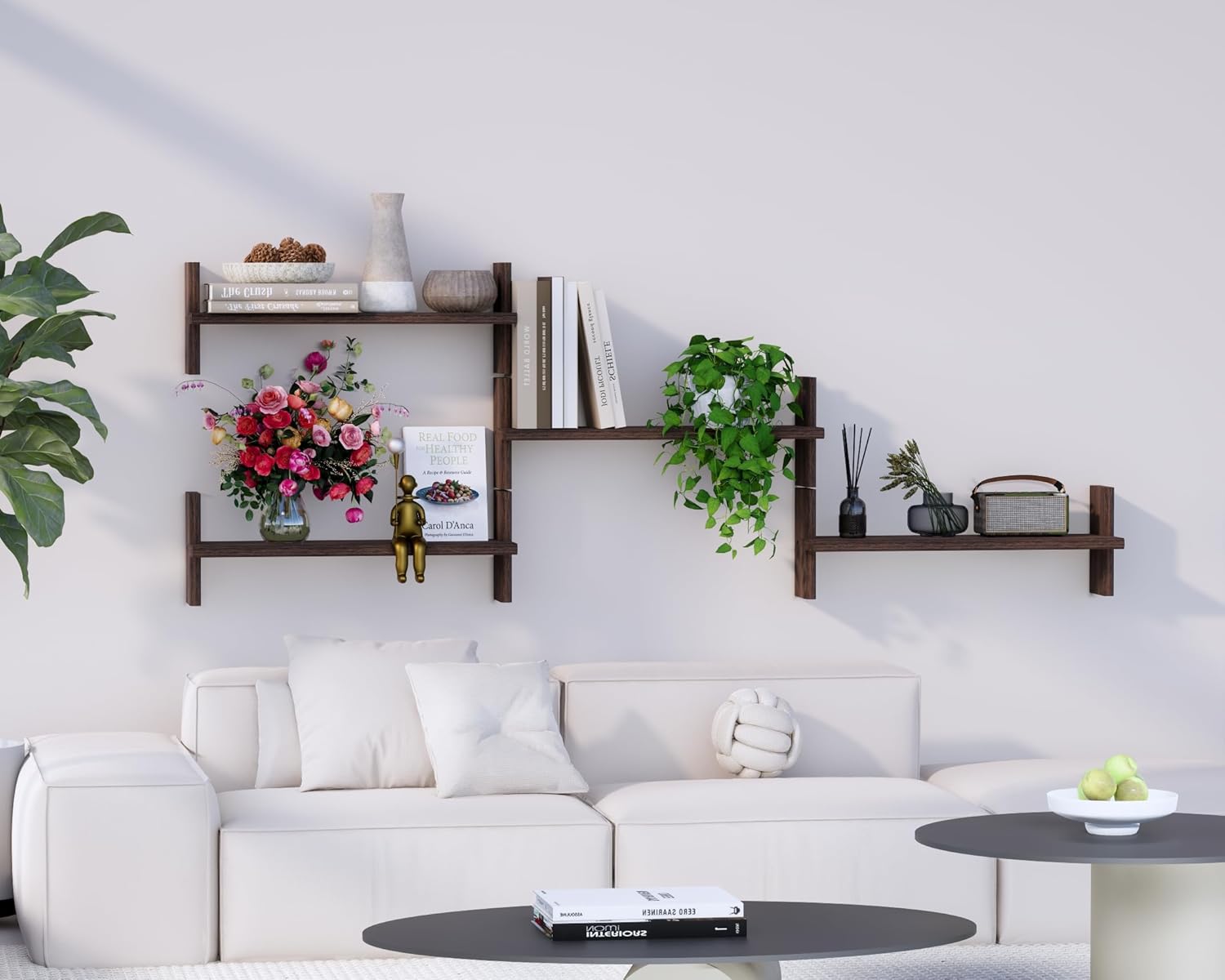 Rustic Floating Shelves 228x67 Solid Wood Bookshelves for Books Plants Photos and Decor