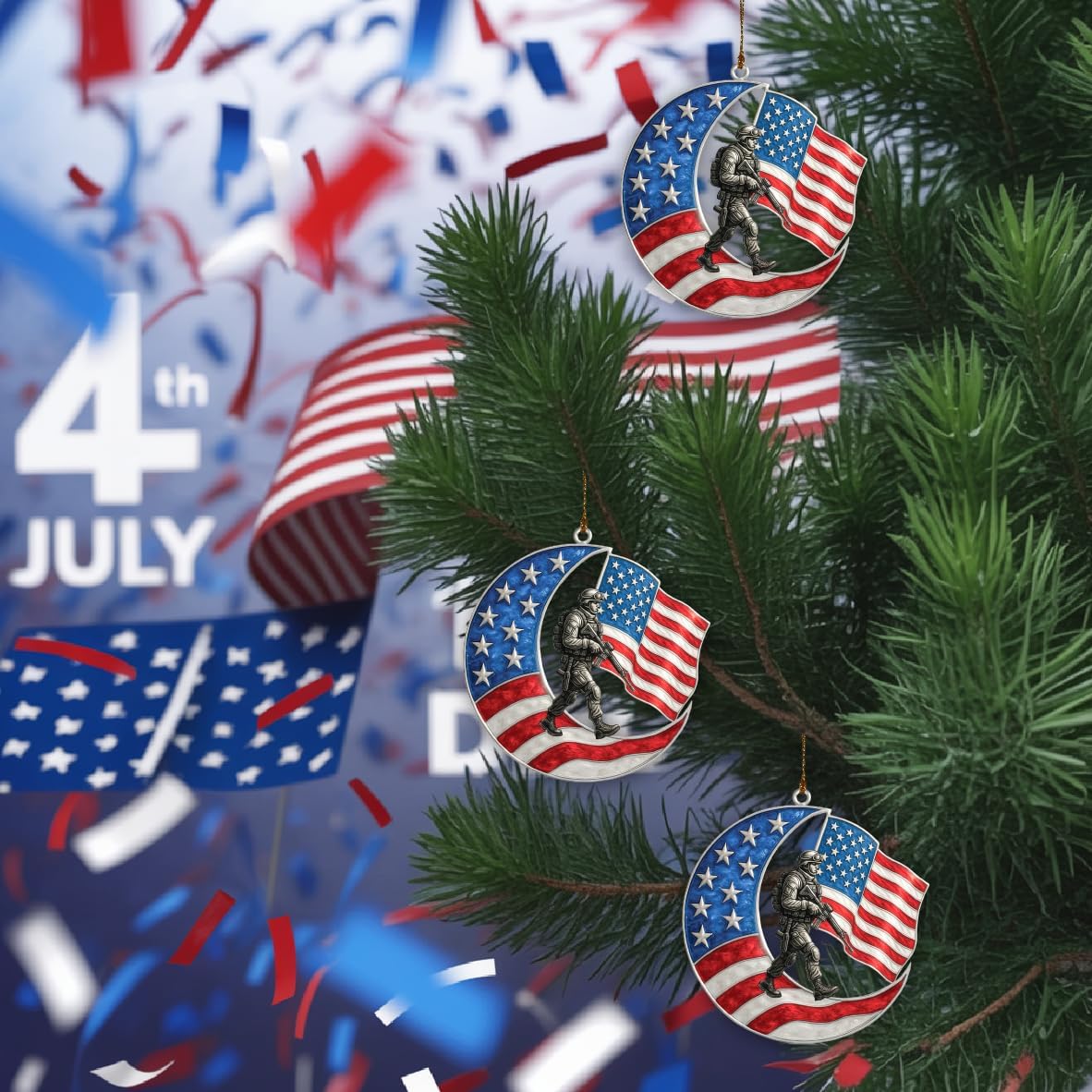 4-Inch Patriotic Soldier Moon Acrylic Hanging Decoration