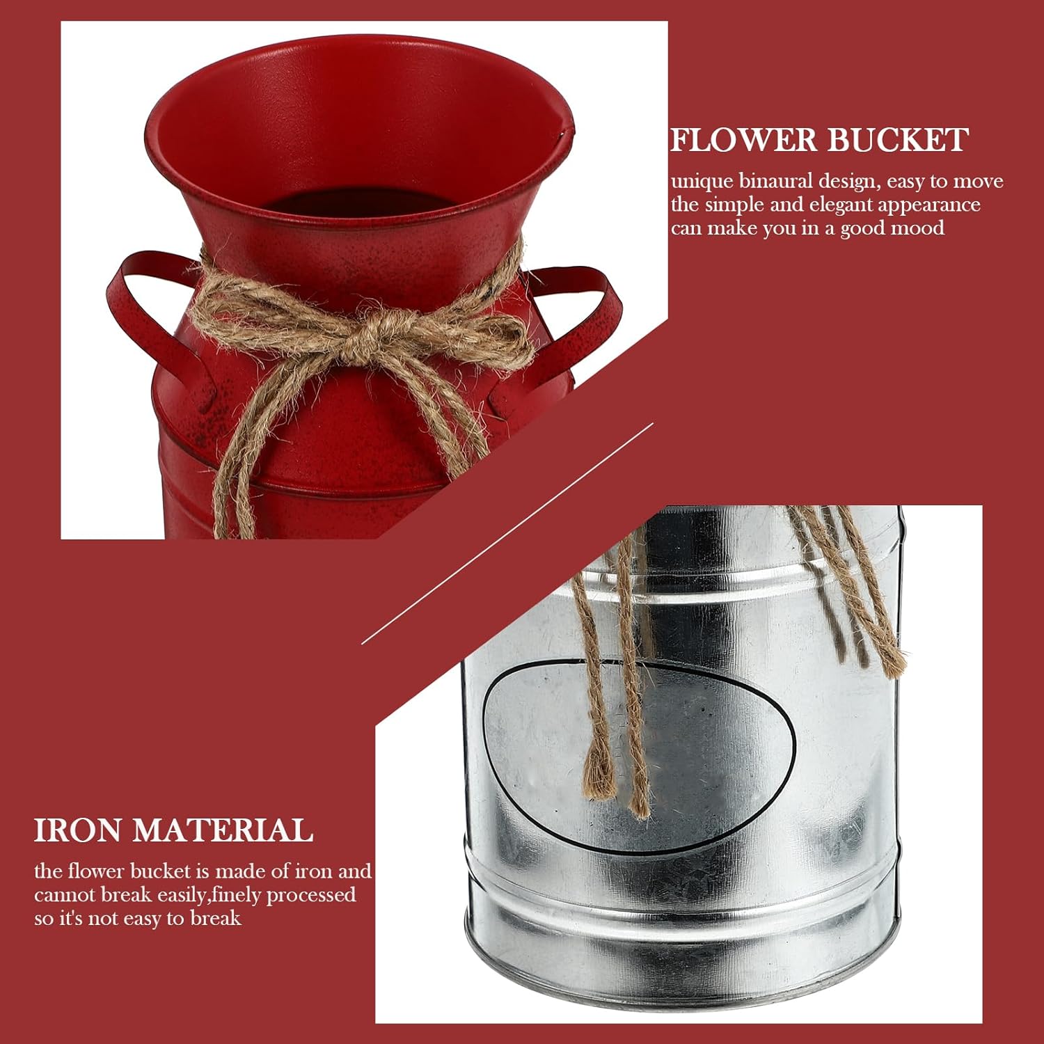 Rustic Galvanized Milk Can Vase Red