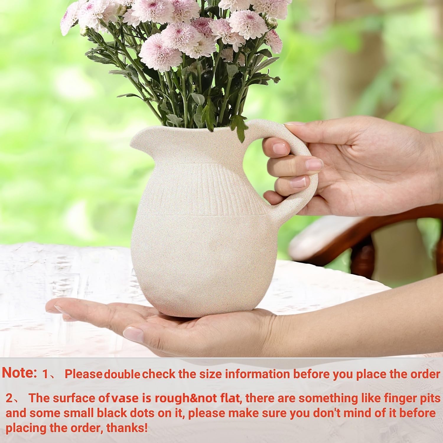 Ceramic Jug Vase Small Rustic Handle Decor Pot for Home