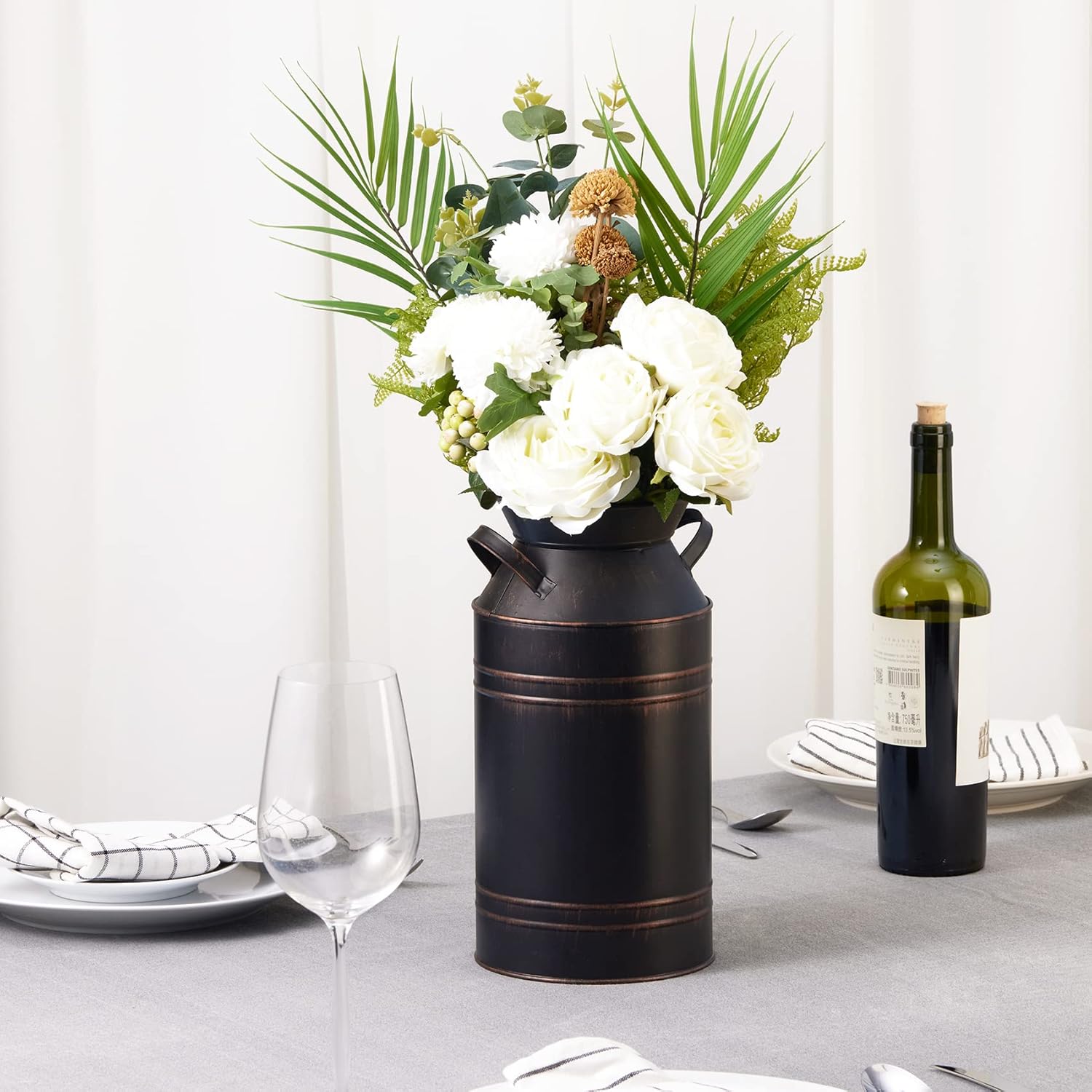 12 Inch Galvanized Metal Milk Can Vase for Home Decor