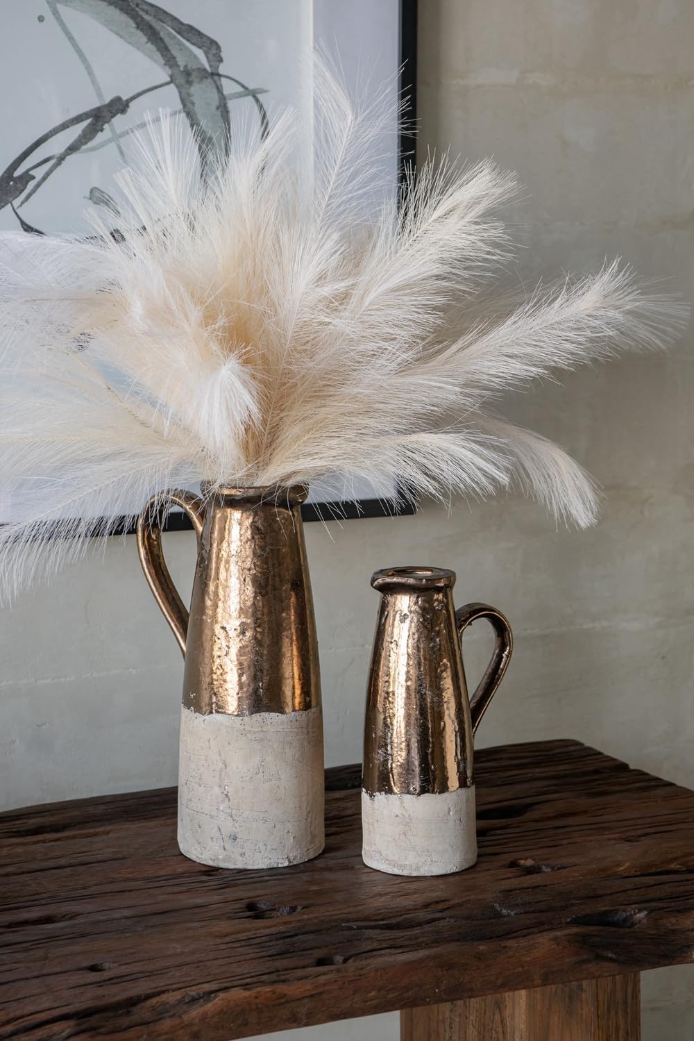 AB Home Farmhouse Pitcher Vase - Cream White and Gold