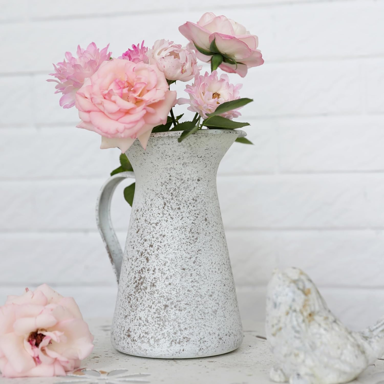 Vintage Flower Vase Rustic Farmhouse Decor Metal Pitcher