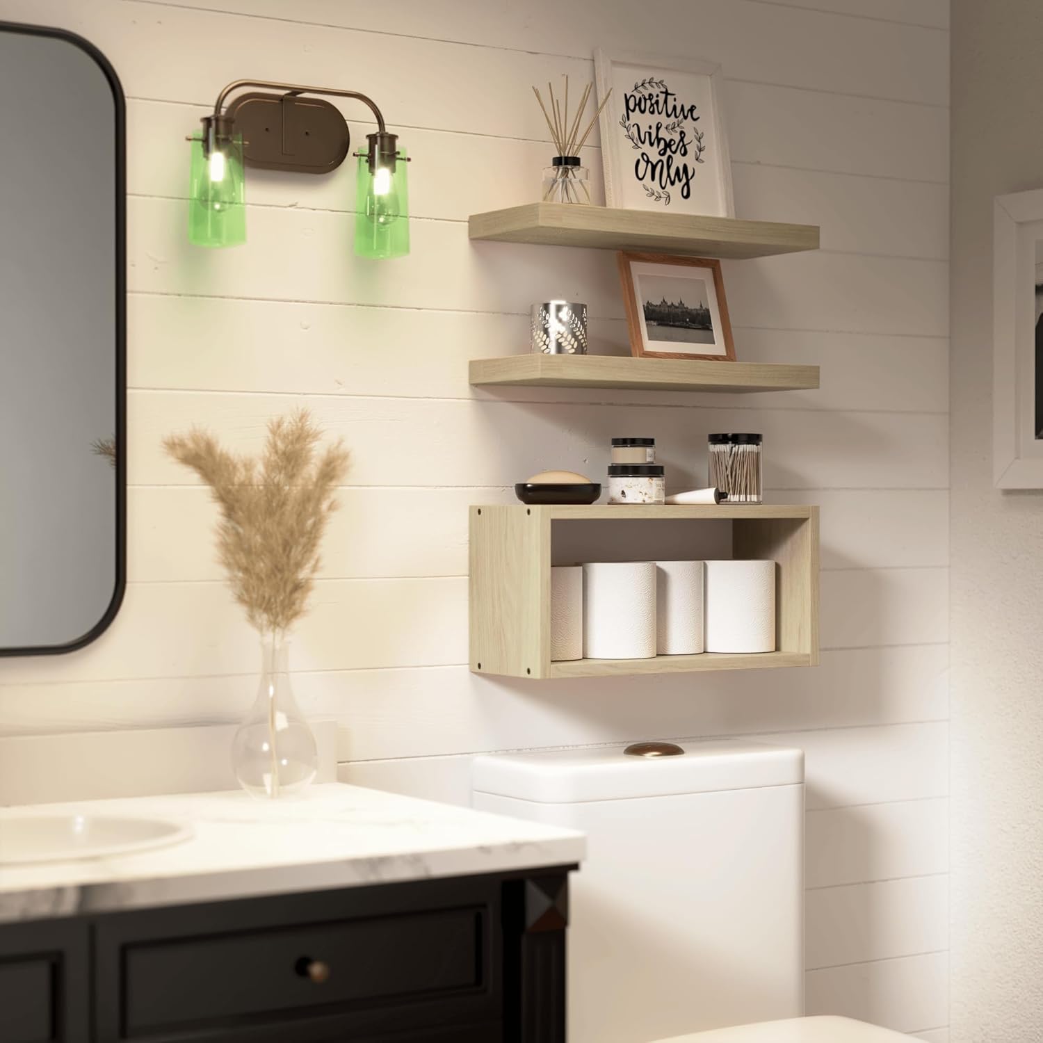 RICHER HOUSE Floating Shelves Set of 3 Light Brown