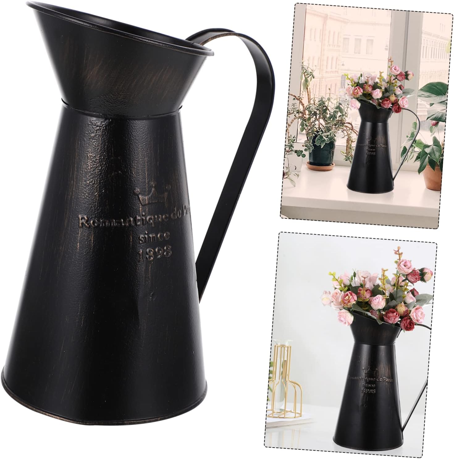 Floral Arrangement Bucket Rustic Chic Metal Vase for Home Decor